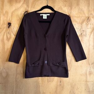 Max Studio Button Up 1/4 Sleeve Cardigan Sweater Chocolate Brown Size M